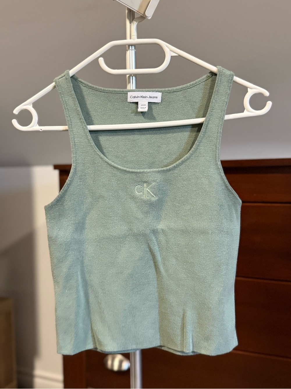 Calvin Klein Jeans Sage Green CK Logo Knit Tank Top Size S
